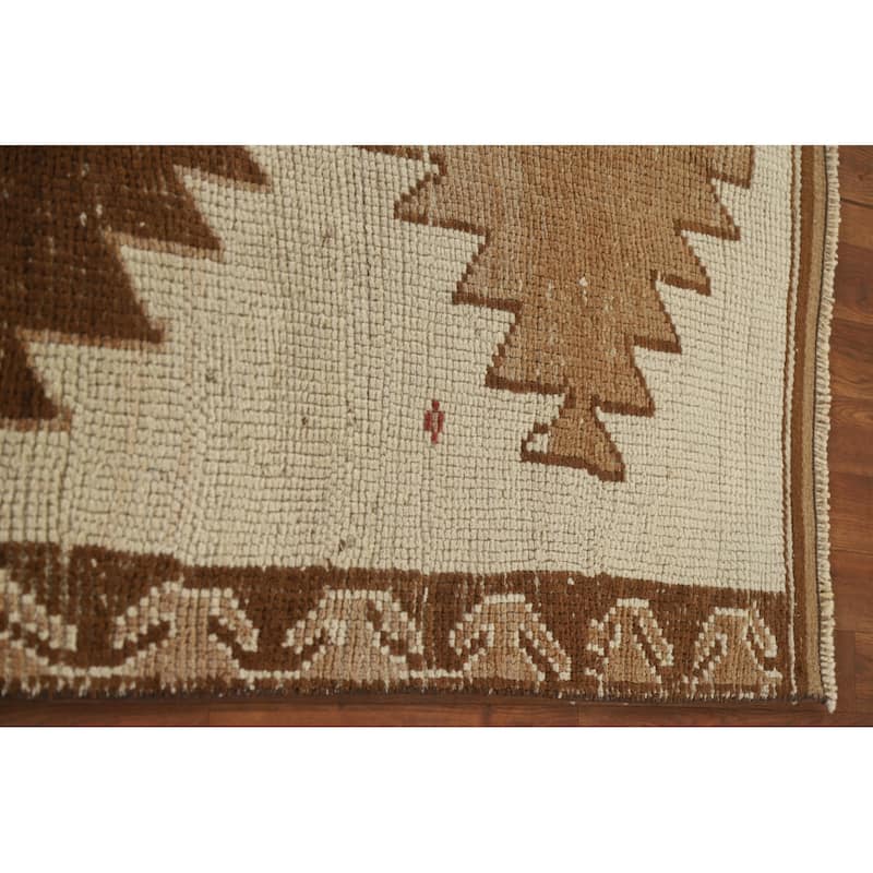 Anatolian Turkish Runner Rug Handmade Beige Wool Carpet - 3'4"x 12'7"