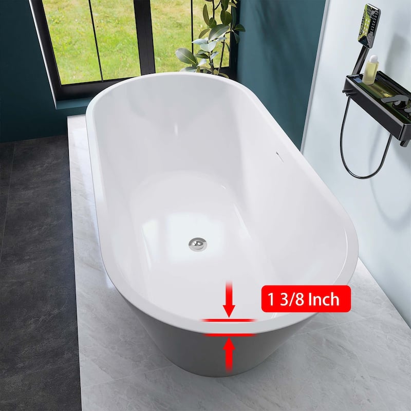 59 in./ 60 in. Acrylic Double Slipper Freestanding/Flatbottom Soaking Bathtub in Matte Black with Drain