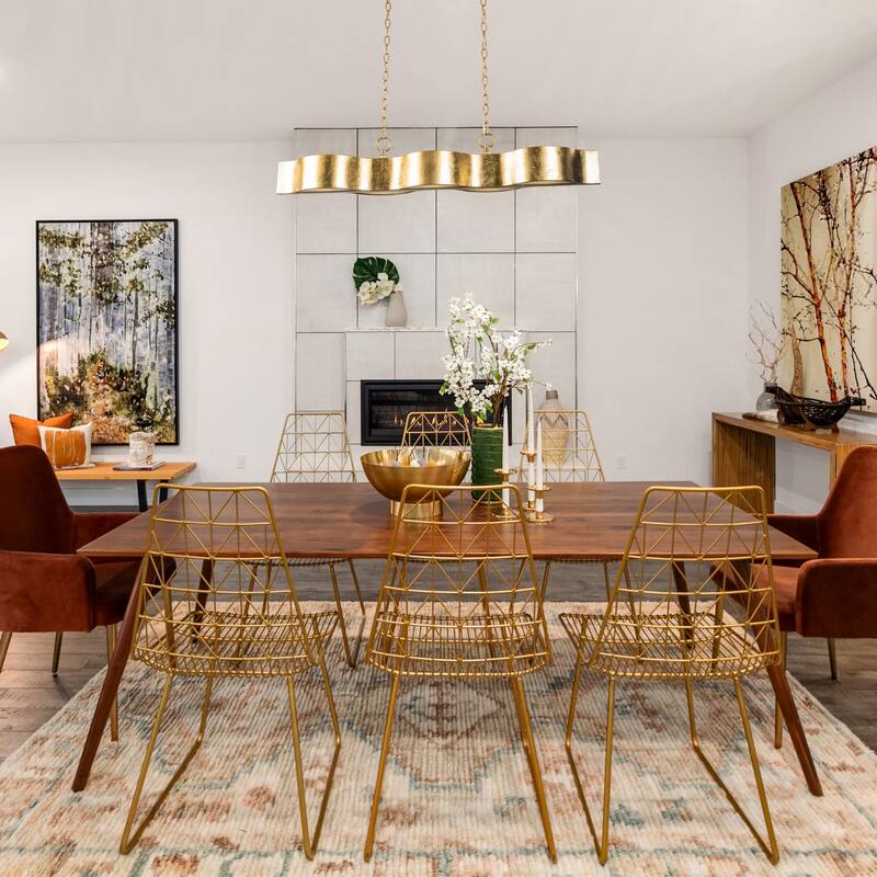 5-Light Antique Gold Wavy Dimmable Kitchen Island Chandelier Hanging Pendant