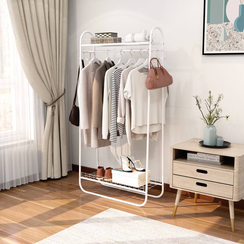 Garment Rack Freestanding Hanger Double Rods Multifunctional Bedroom Clothing Rack Bed Bath