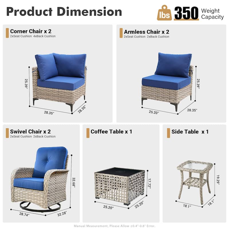 XIZZI 8-piece Patio Furniture Sectional Set with Swivel Chair