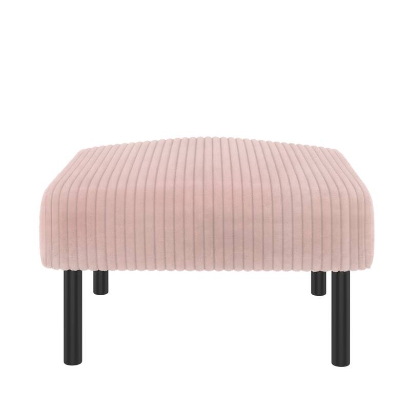 HOMEFUN Corduroy Upholstered Mid-century Modern Square Wood Frame Ottoman with Soft Padded Seat