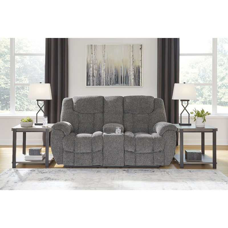 Signature Design by Ashley Foreside Gray Double Reclining Loveseat with Console - 76"W x 43"D x 44"H