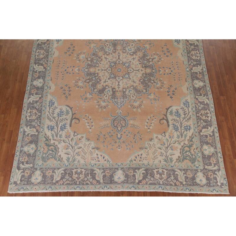 Hand Knotted Oriental 100% Wool Carpet Traditional Floral Peach Tabriz Area Rug - 13' 1'' X 9' 4''