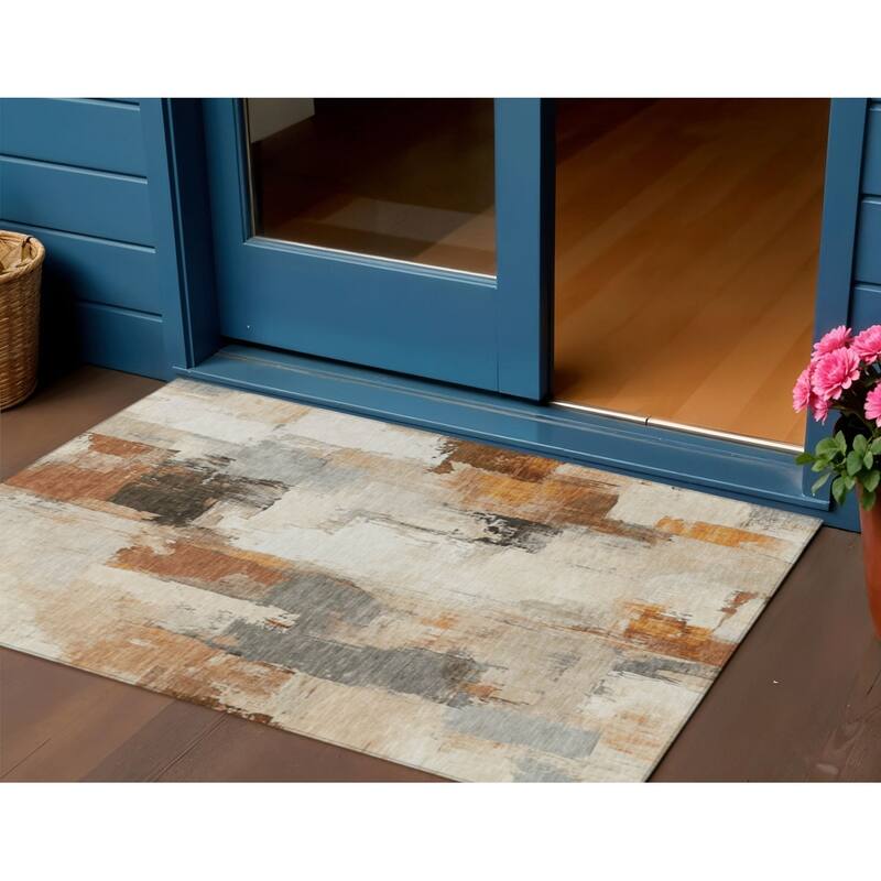 HomeRoots Abstract Transitional Rectangle Outdoor Rug - 3' x 5'