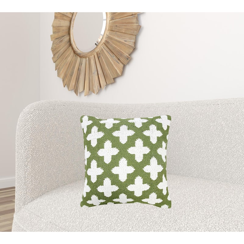 HomeRoots 20" X 20" Green And White 100% Cotton Geometric Zippered Pillow