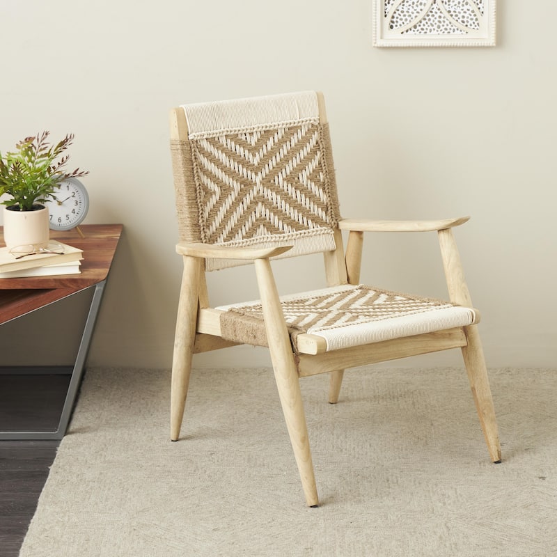 Jute Rope Handmade Accent Chair with Brown Mango Wood Frame - White or Black - Roche River Decor