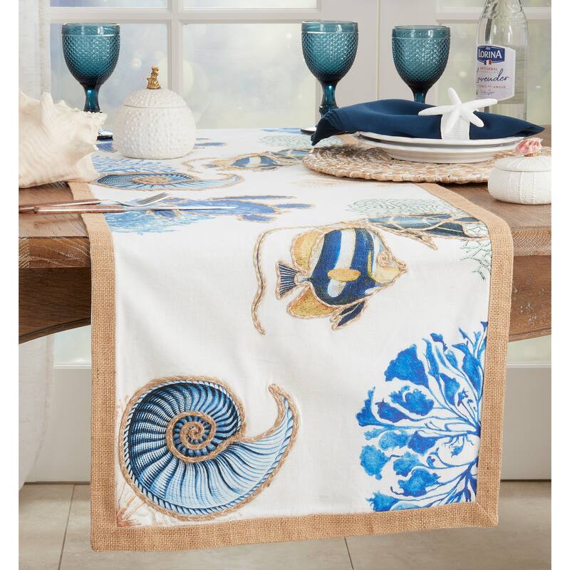 Sea Life Design Cotton Table Runner - 16"x72"