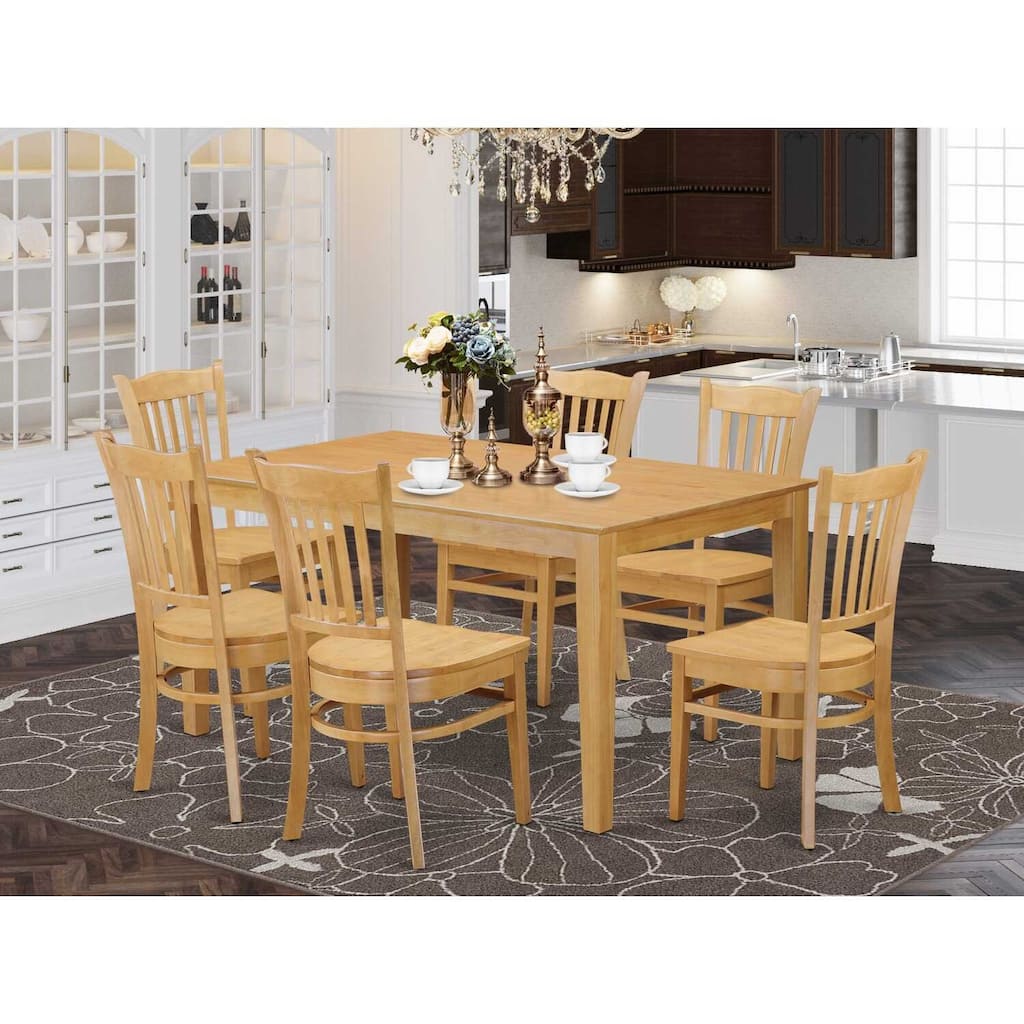 Elegant 7-Piece Dining Set - Baroque Style Table & Chairs - Oak Finish - Family Room Decor