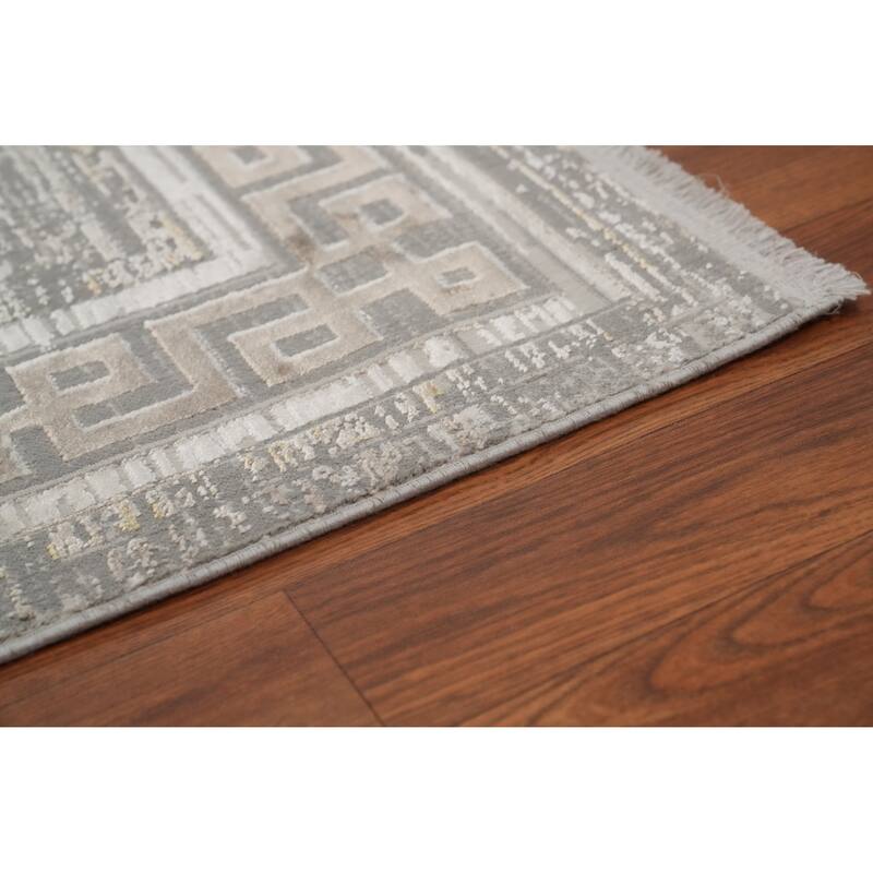 Machine Made Oriental Polyester Carpet Abstract Greys & Charcoal Distressed Area Rug - 7' 5'' X 5' 2''