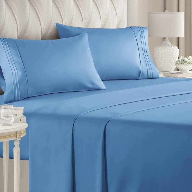 CGK Linens 4 Piece Solid Deep Pockets Microfiber, Easy-Fit Bed Sheet Set - King - Denim Blue