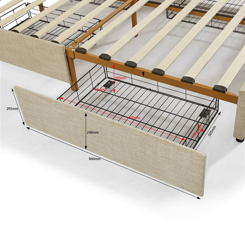 Classic Metal Platform bed with Four drawers