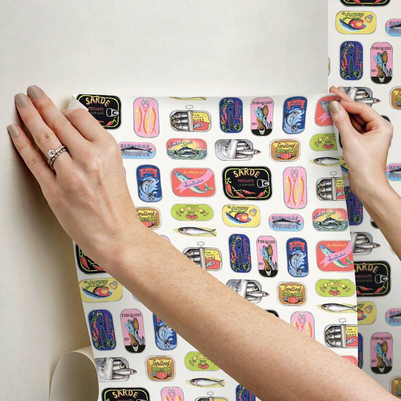 Rachel Antonoff Cream Sardine Tins Peel Stick Wallpaper