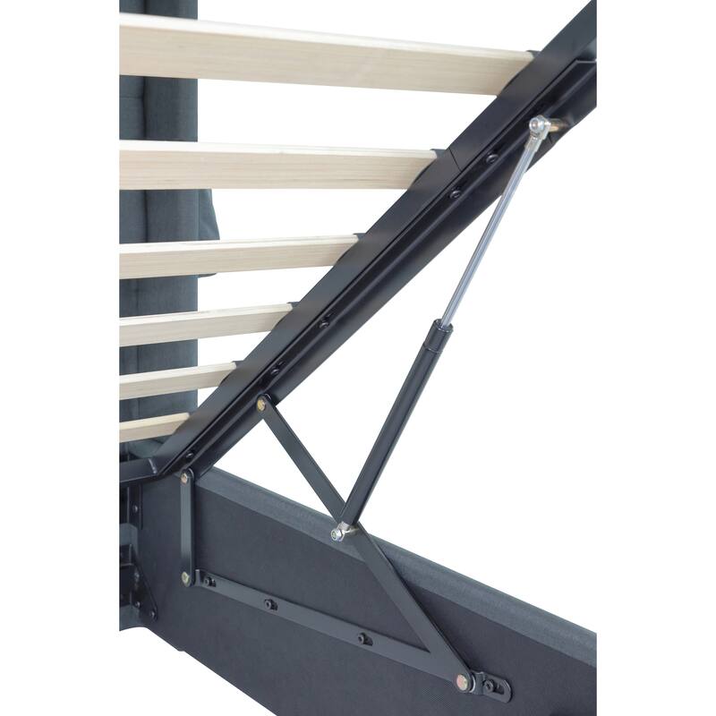 Full Size Bed Frame with Lift Storage, Modern Wingback Headboard, USB Ports, No Box Spring Needed