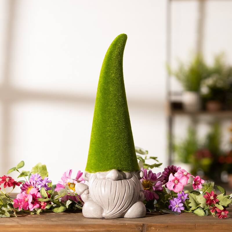 Standing Mossy Gnome Figurines - 16.5" - Green and Gray - Set of 2