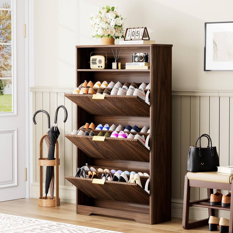 54.4" Tall Shoe Cabinet with 3 Flip Doors, Large Capacity Hallway Organizer