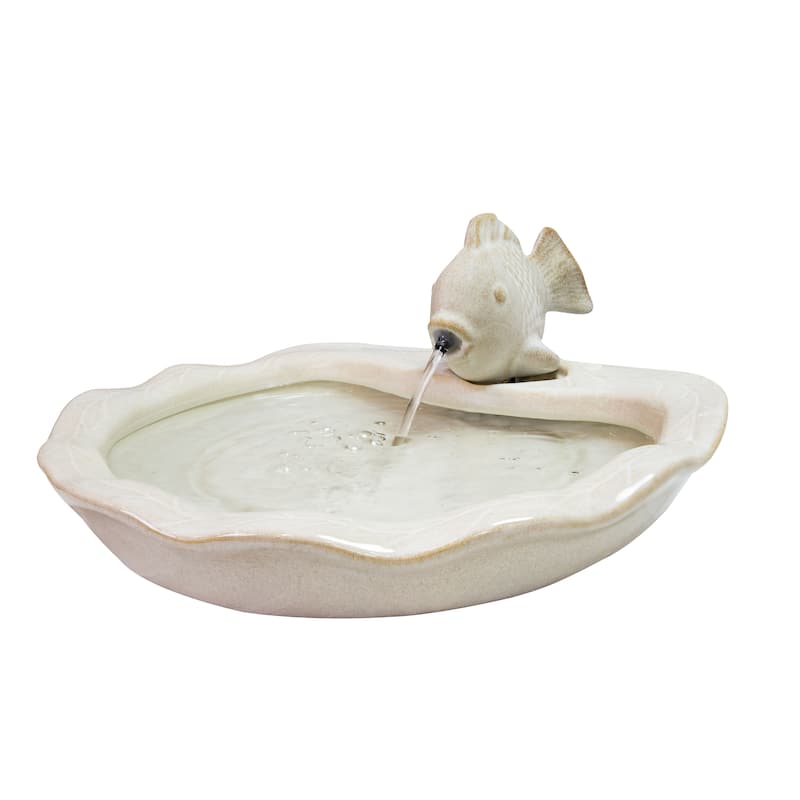 Sunnydaze Glazed Ceramic Fish Outdoor Water Fountain Garden Decor - 7-Inch