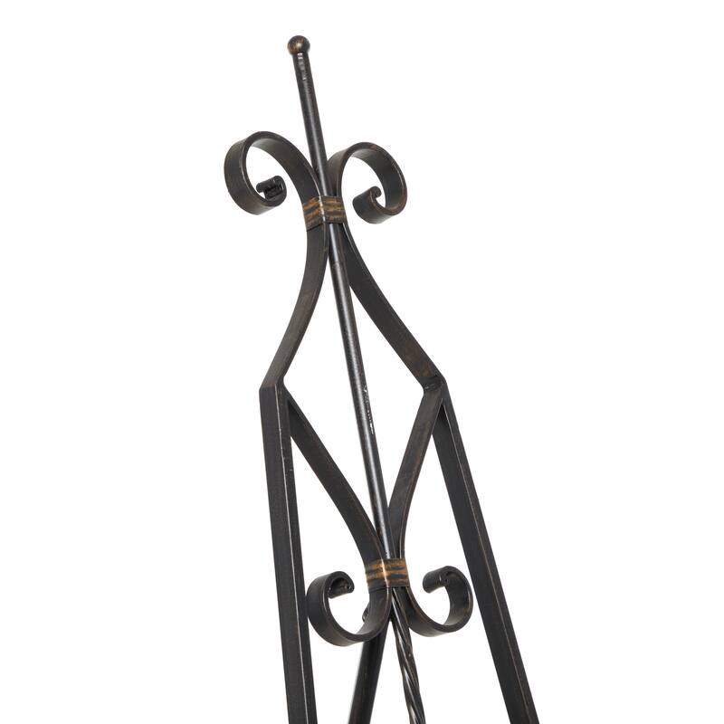 Black Metal Tall Adjustable Scroll Display Easel with Gold Accents