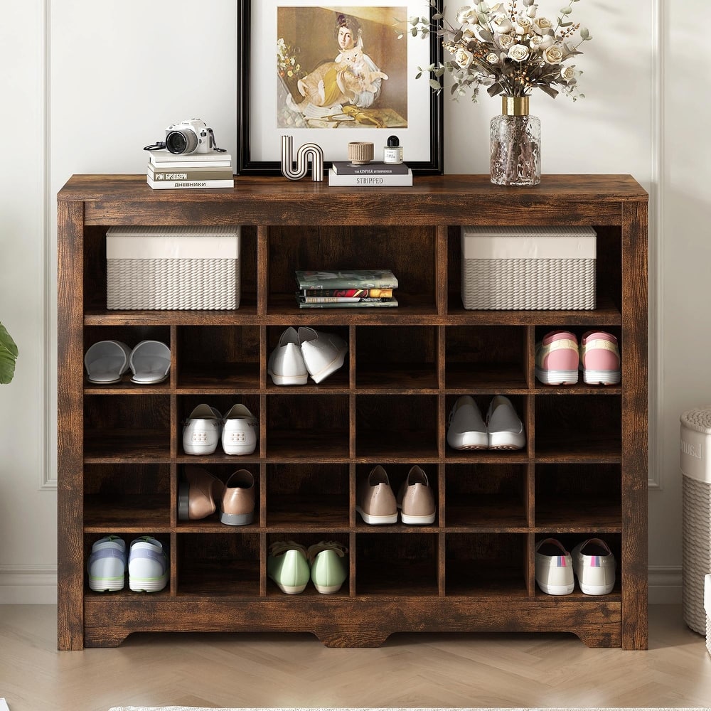 Contemporary 24-Cubby Shoe Console: Stylish, High-Quality Storage Solution