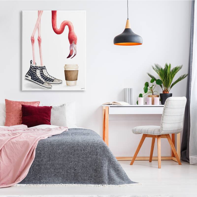 Stupell Fashion Quilted Shoe Glam Pink Flamingo Coffee Cup Canvas Wall Art - White
