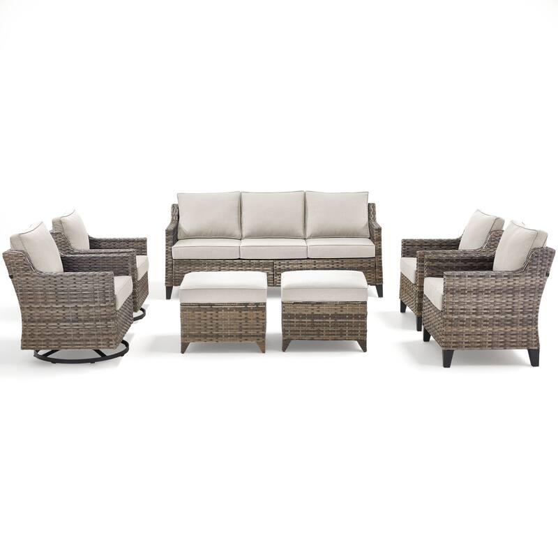 Pocassy Wicker Patio Sofa Glider Swivel Chair Ottoman Furniture Set.
