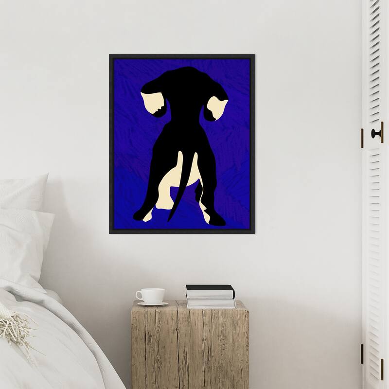 Blue Backdrop Dog Silhouette by Kintsugi99 Framed Canvas Wall Art