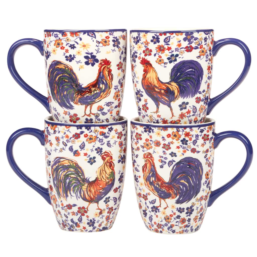 Certified International Morning Rooster Set of 4 Mugs