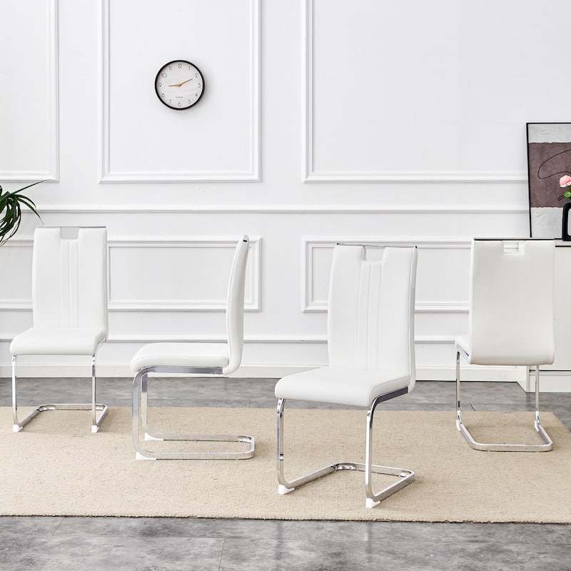 Faux Leather Dining Chairs Set of 4,Modern Kitchen & Dining Room High Back Chairs Metal Legs