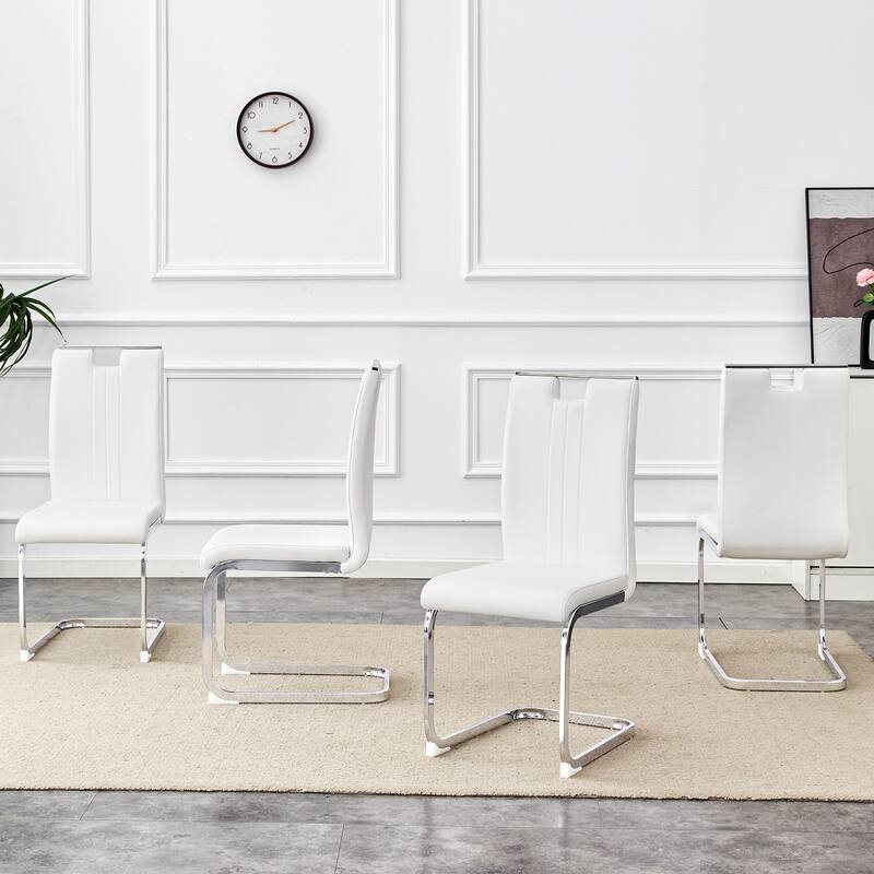 Set Of 4 White PU Material Bow-Shaped Chairs - Adding Fashion To Minimalist And Contemporary Home Styles