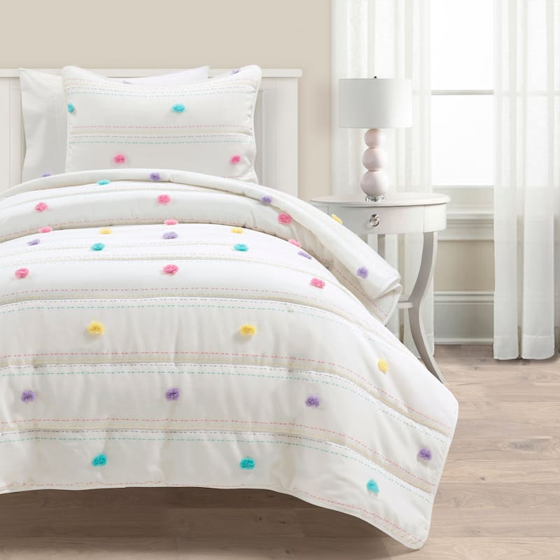 Lush Decor Rainbow Pom Pom And Stripes Quilt - Twin XL