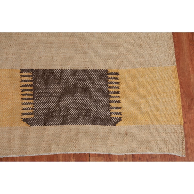 Hand Woven Oriental 100% Jute Carpet Southwestern Modern Multi-Colored Kilim Area Rug - 9' 5'' X 8' 5''