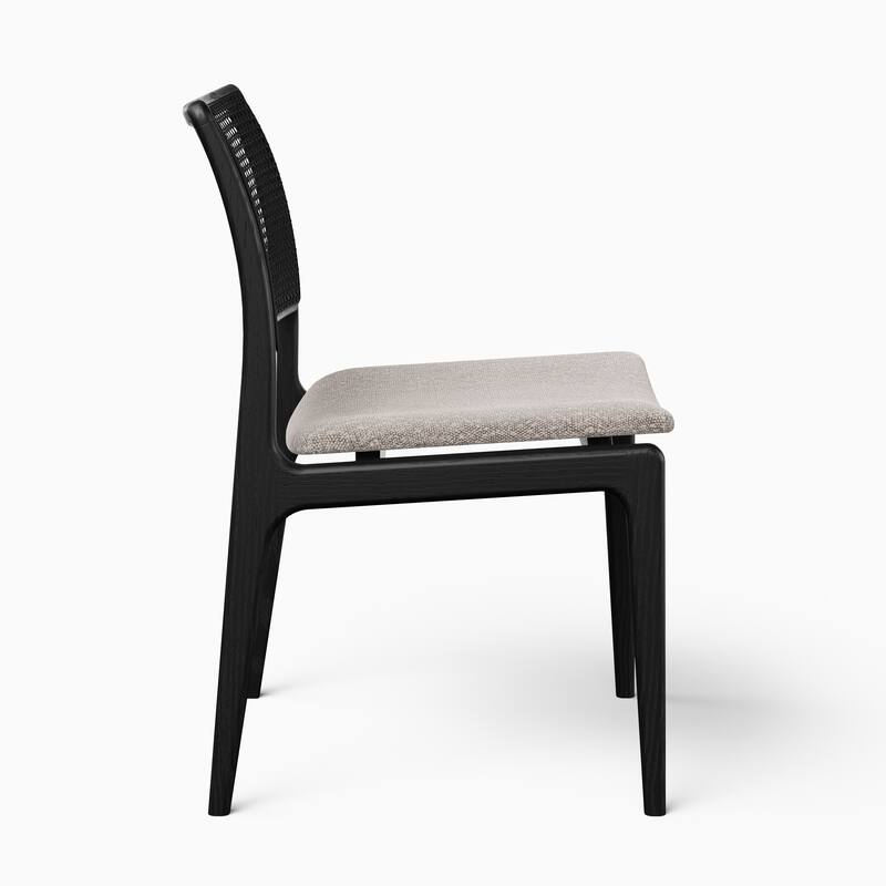 Modern Brazilian - Charlotte - Cane Side Chair - Medley Ivory Seat - Ebano Frame - Natural Cane Webbing