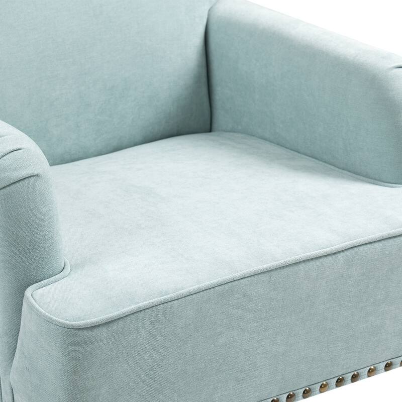 Modern Accent Chair with Retro Wooden Legs & Nailhead Trim