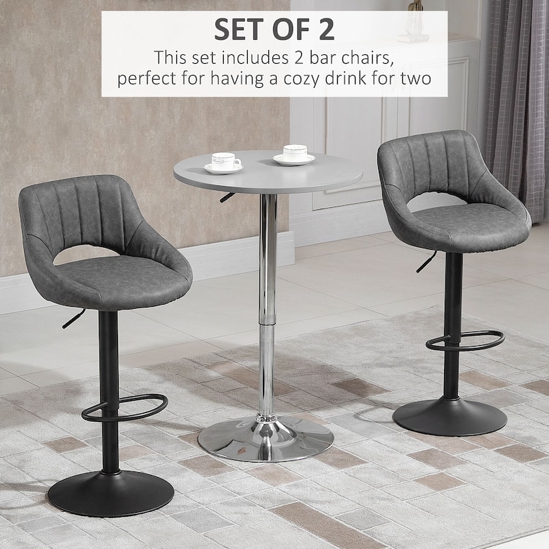 HOMCOM Modern Bar Stools Set of 2 Swivel Bar Height Chairs with Adjustable Height, Round Heavy Metal Base, and Footrest