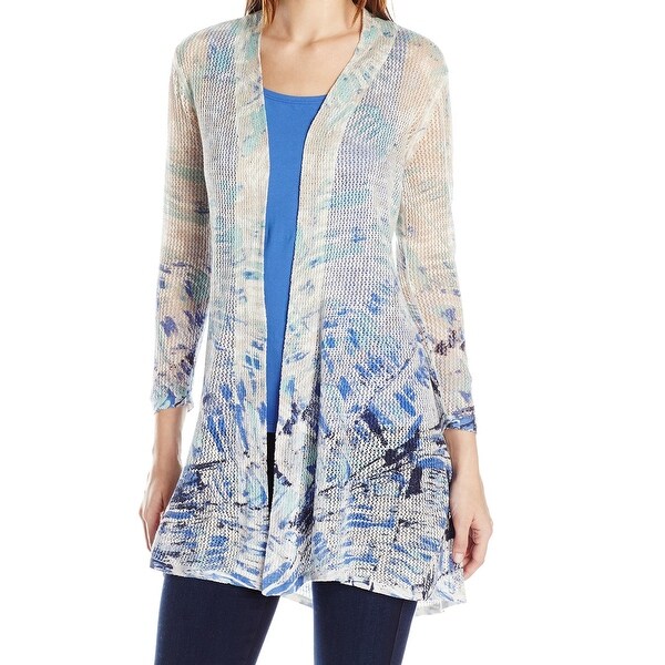 Nic + Zoe Blue Green Womens Size Large L Long Sleeve Open Cardigan