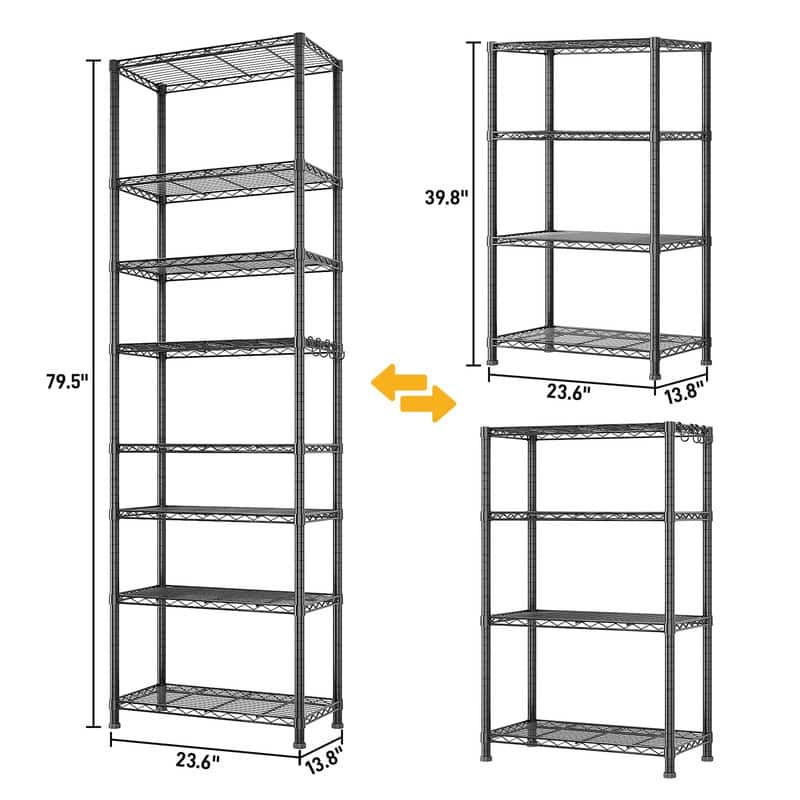 8 tier Heavy Duty Storage Adjustable Metal Shelves 78.74" H Wire Shelving Unit 1600LBS NSF