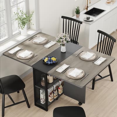 50.1inch Modern Extendable Dining Table with Drop Leaf and 2 Storage Racks - 50.1"D x 31.4"W x 29.5"H