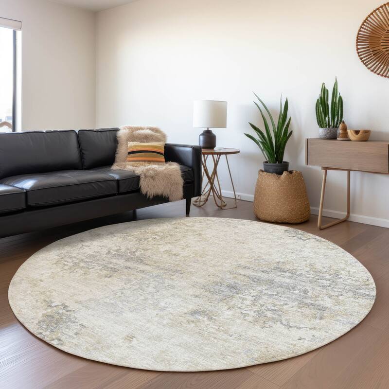 Premium Washable Super Soft Abstract Ombre Mayfield Rug - Ivory - 8' x 8' - Round