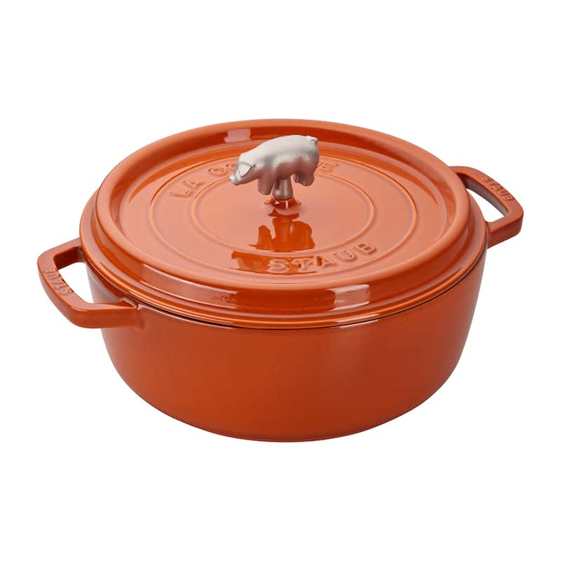 STAUB Cast Iron 6-qt Cochon Shallow Wide Round Cocotte