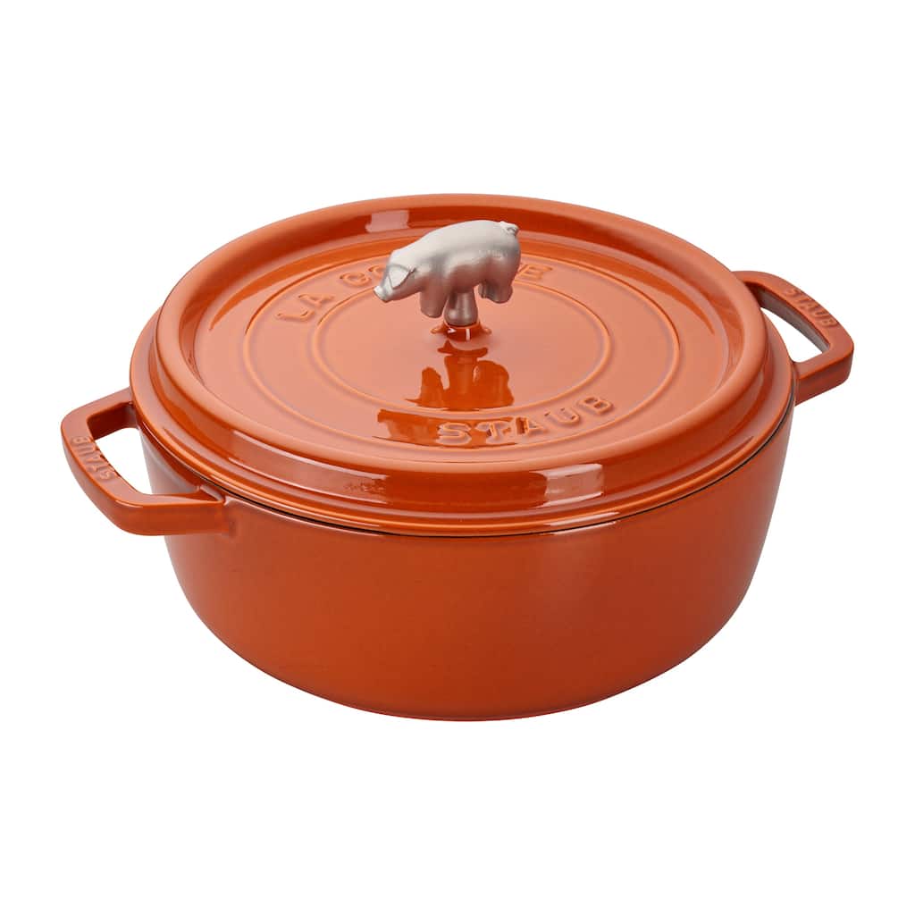 STAUB Cast Iron 6-qt Cochon Shallow Wide Round Cocotte