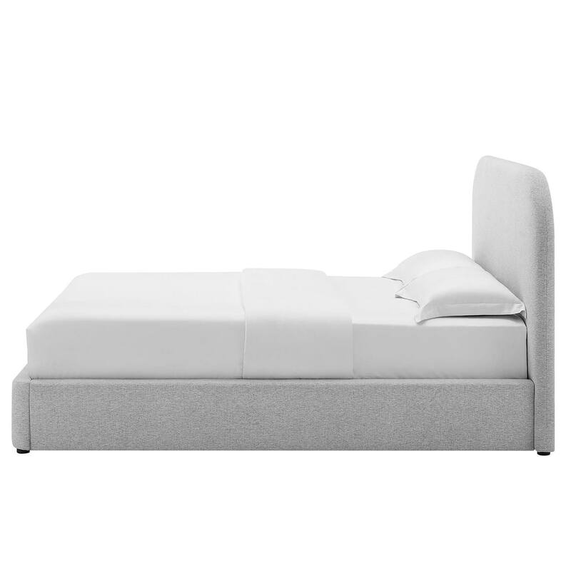 Hillsway Modern Curved Headboard Light Grey Fabric Upholstered Queen Size Platform Bed