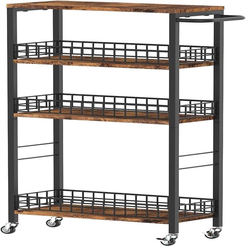 Storage Cart Rolling Kitchen Cart with Wheels Narrow Laundry Storage Utility Cart - 7.08"D x 16.53"W x 34.56"H