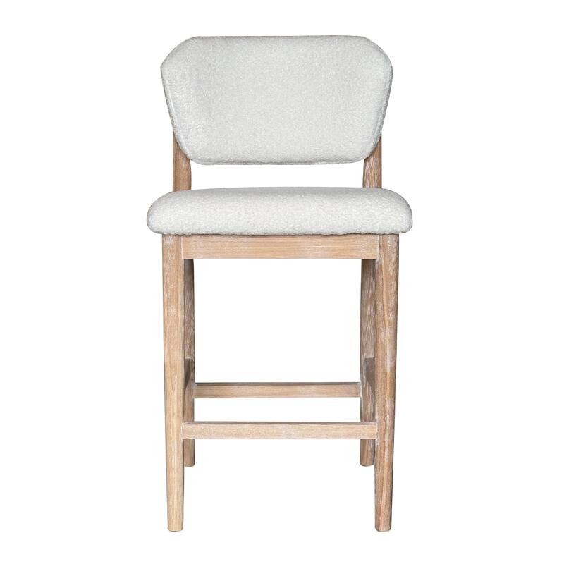 Fela Counter Stool Chair, Ivory White and Back, Natural Brown Wood