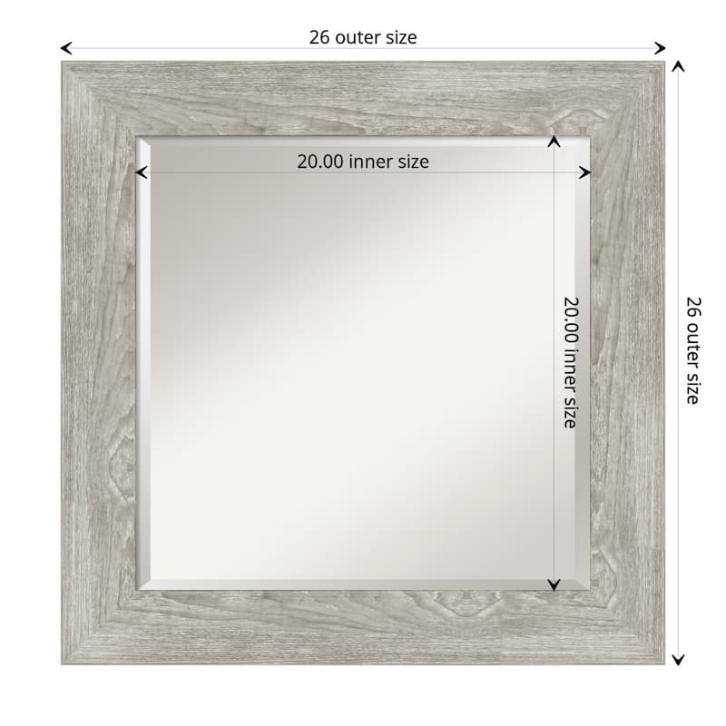 Beveled Bathroom Wall Mirror - Dove Greywash Frame - Outer Size: 26 x 26 in