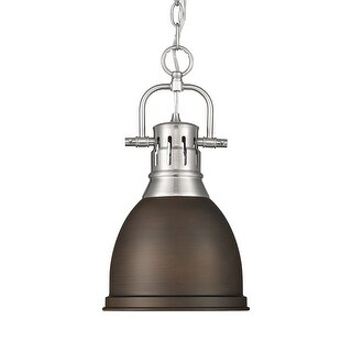 Yep by Golden Lighting Duncan 1-light 9in Chain Hung Pendant in Pewter and Rubbed Bronze shade