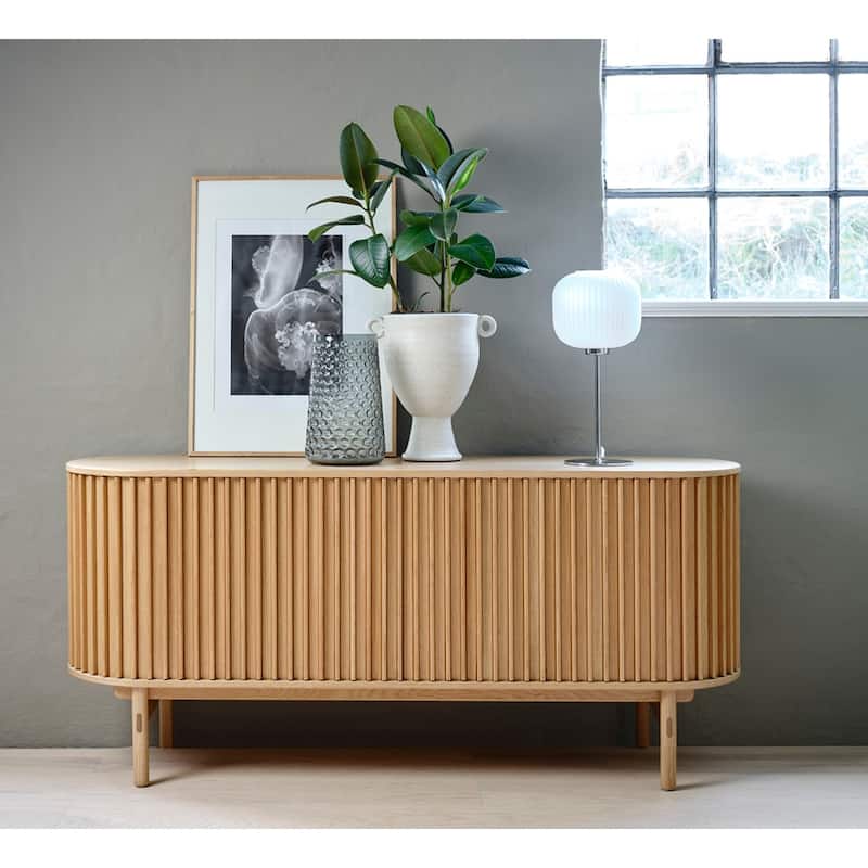 Rye Studio Mid-Century Modern Rounded Sliding Door Sideboard 63"W, Natural - 18"W x 63"L x 29"H