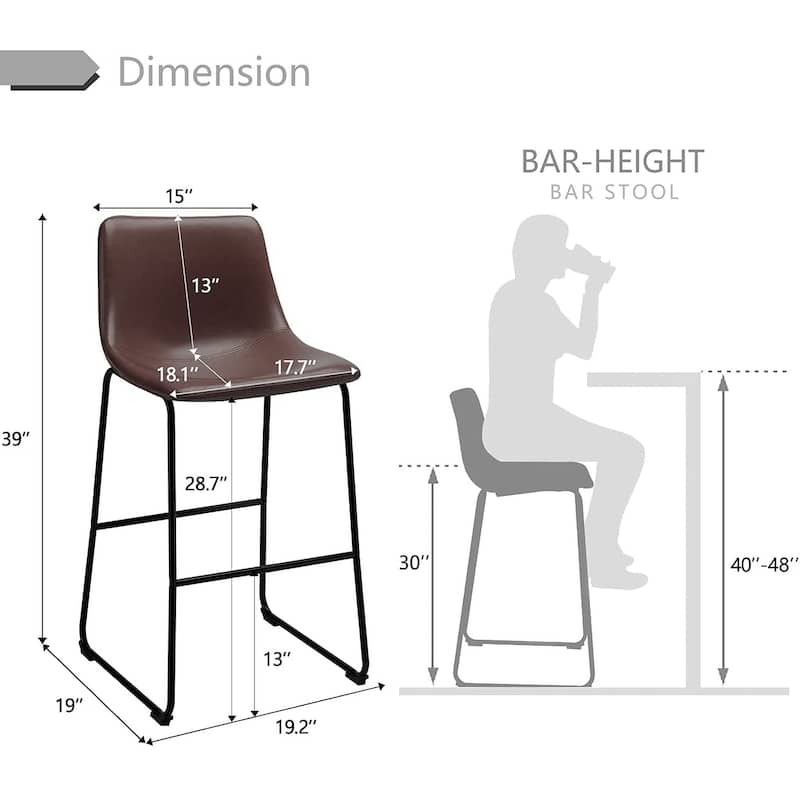 BOSSIN Faux Leather Counter Stool Vintage Barstools, 30 Inch, Set of 2