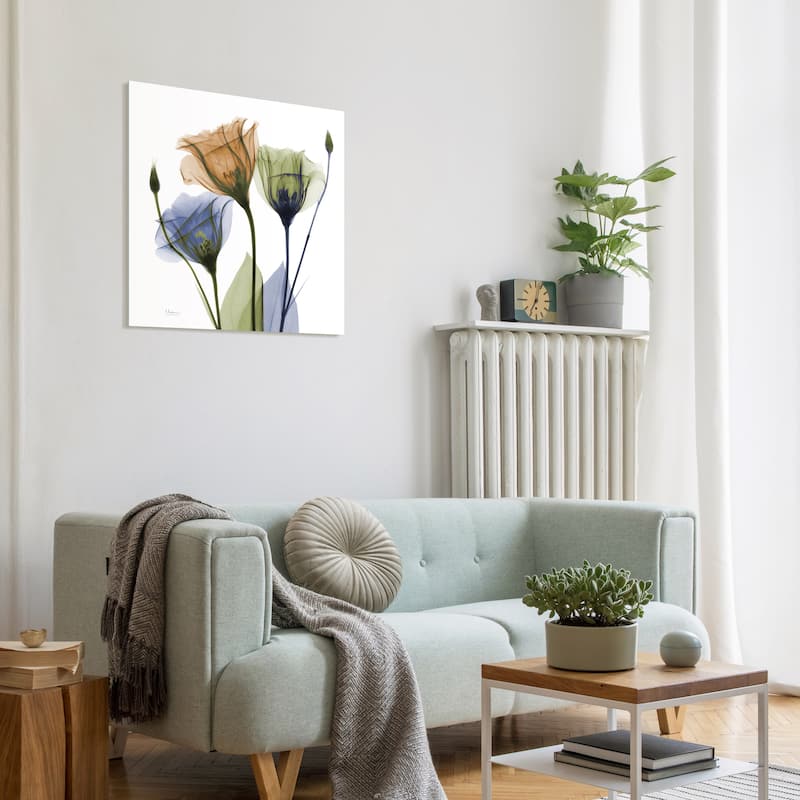"Gentian Buddies" Frameless Free Floating Tempered Glass Panel Graphic Wall Art