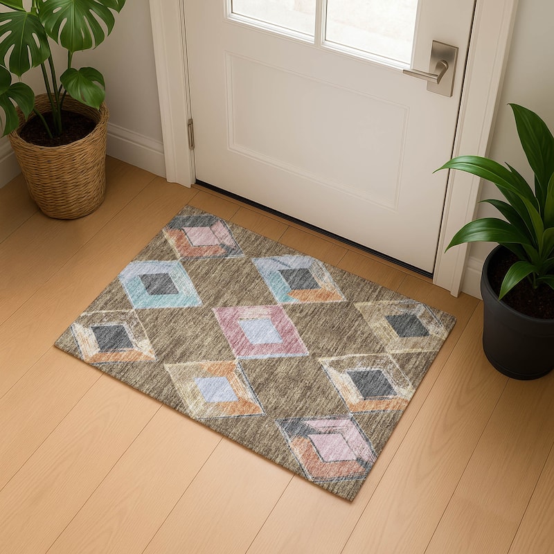 Premium Washable Super Soft Modern Diamond Mayfield Rug - Brown - 1'8" x 2'6"