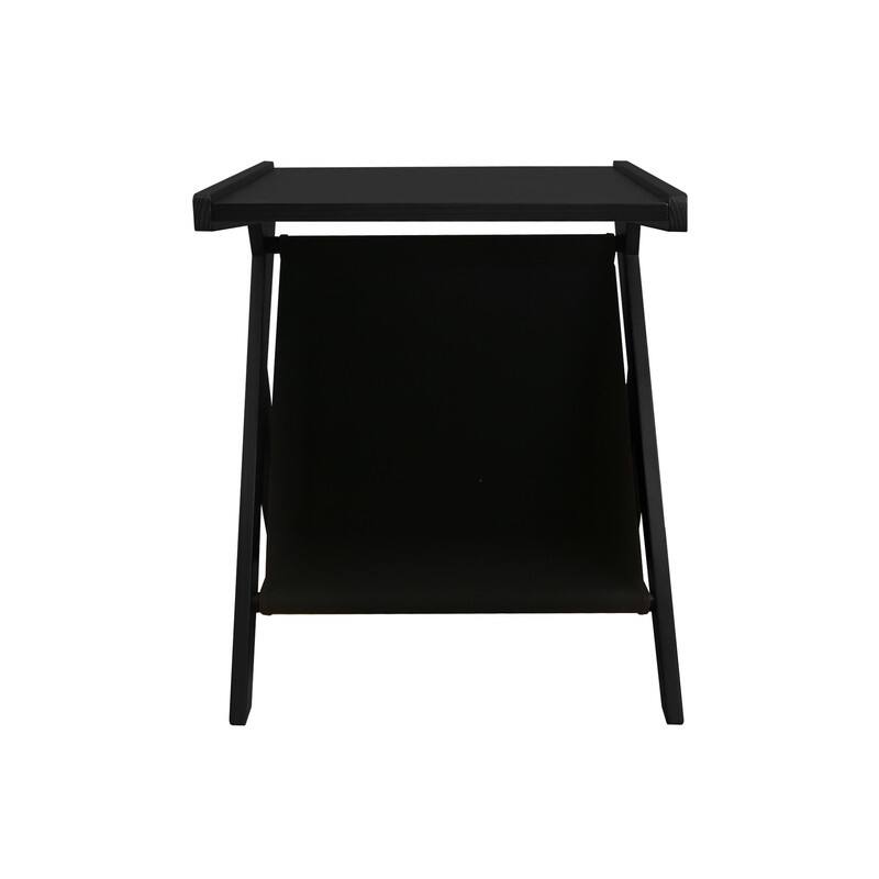 Casual Home Z-Shaped Sofa Side Table with Canvas Storage Basket -  Black Frame / Black Canvas 